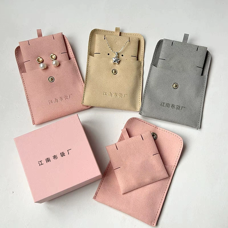 Индивидуальный замшевый мешочек для украшений с застежкой-кнопкой, мягкий микрофибровый мешочек для упаковки украшений, держатель для ожерелья и сережек.