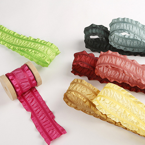 Ruffled polyester ribbon diy bow hair accessories clothing gift box flower packaging striped skirt ribbon