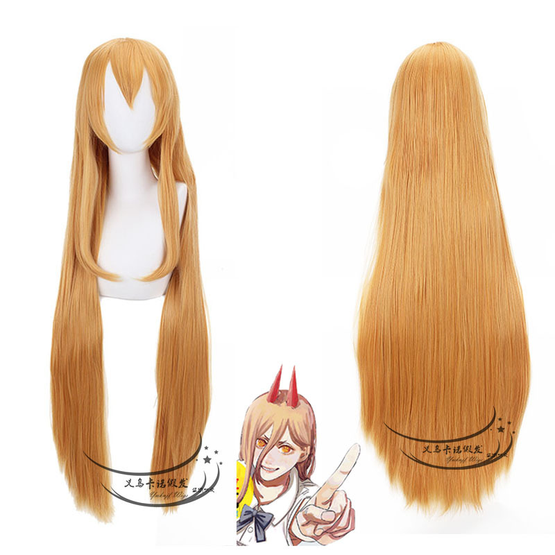 卡诺  电锯人 链锯人帕瓦 大力  100cm橘黄色假毛cos假发