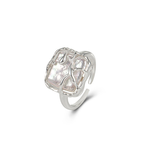 French vintage S925 pure silver natural baroque pearl ring with a super fairy and Instagram design sense open mouth index finger ring
