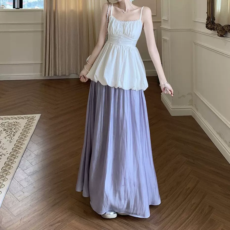 蕾丝边花苞纯欲美背吊带背心高腰显瘦半身裙女2026夏季新款两件套