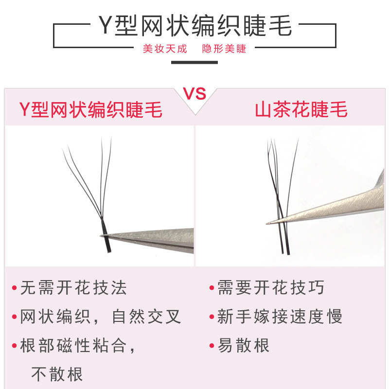 Y型睫毛交叉网状编织自动开花假睫毛自然浓密柔软仿真嫁接假睫毛