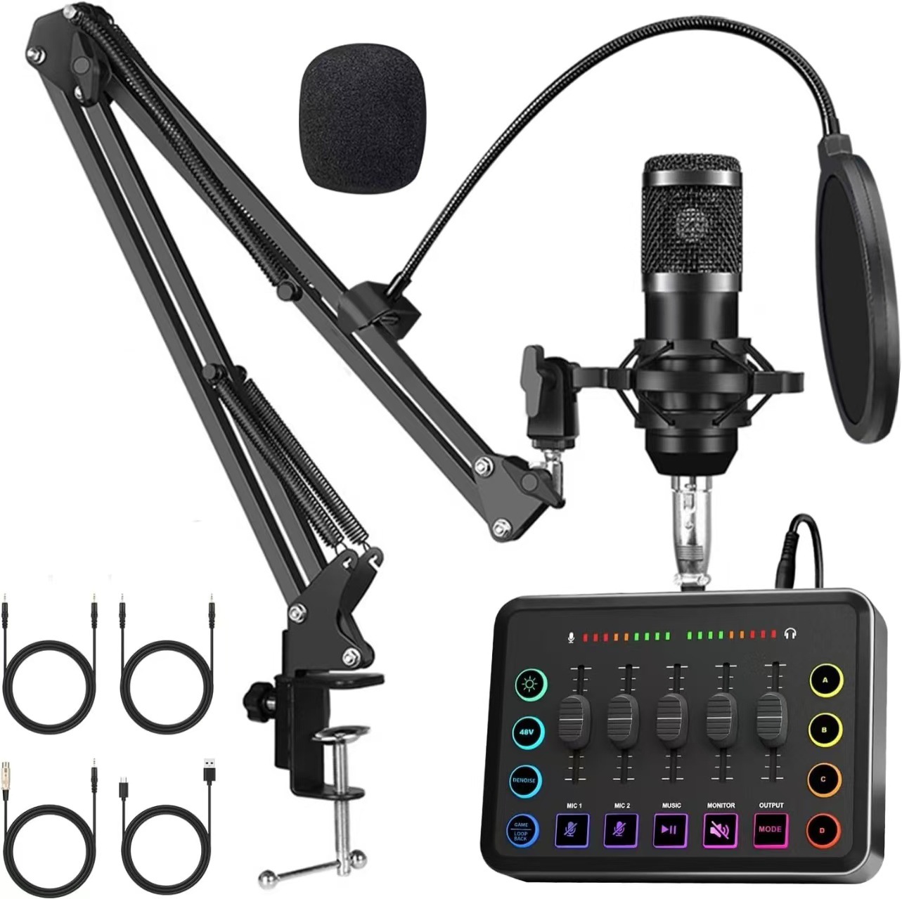 English New Bm800 Condenser Microphone Microphone F9 Sound Card Cross-Border Anchor Computer Recording Bracket Live Broadcast Complete Set