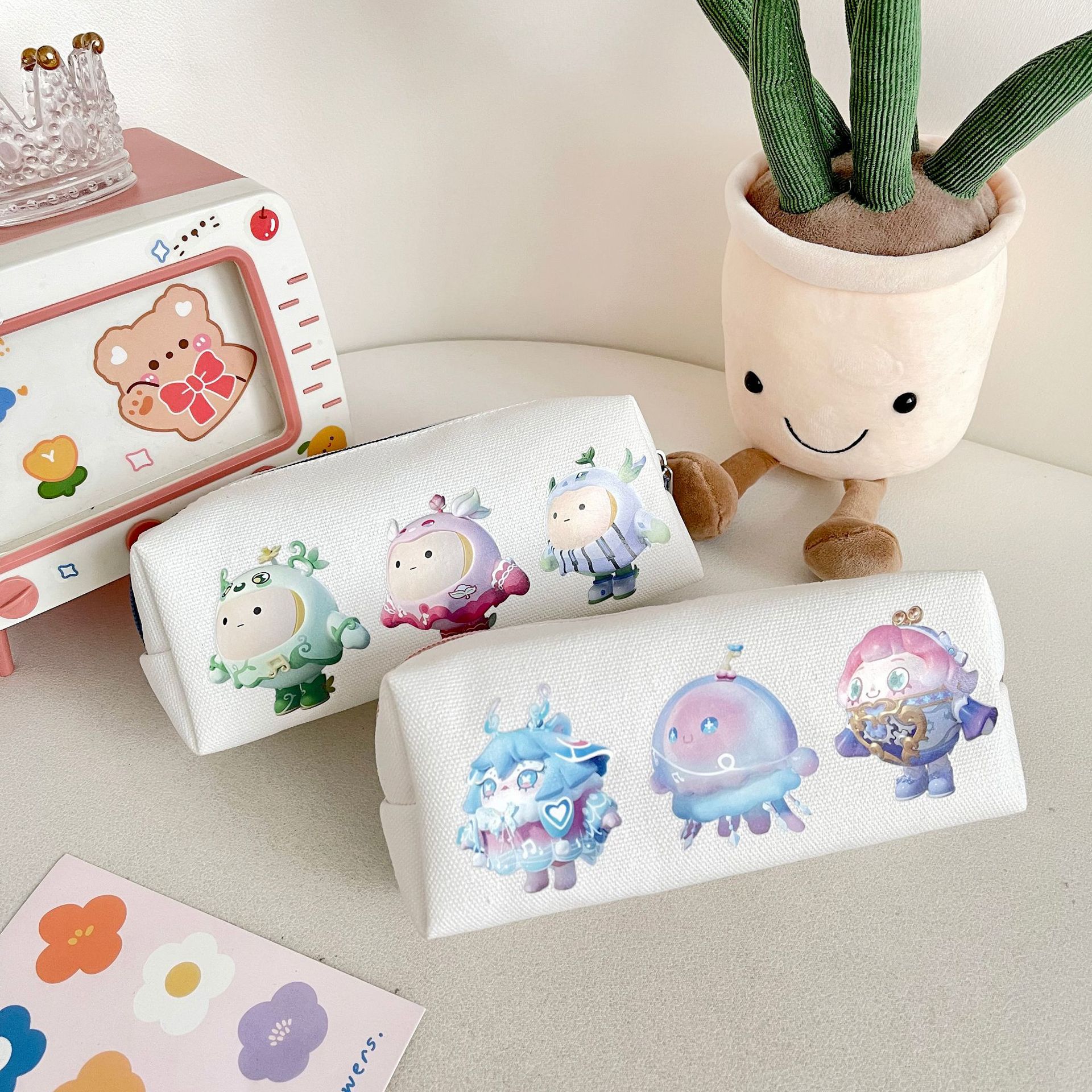 Bolsa de lápices de perro Pinta Bolsa de lápices de oso de fresa linda Red de Internet Bolsa de papelería de escuela primaria de gran capacidad Bolsa de almacenamiento