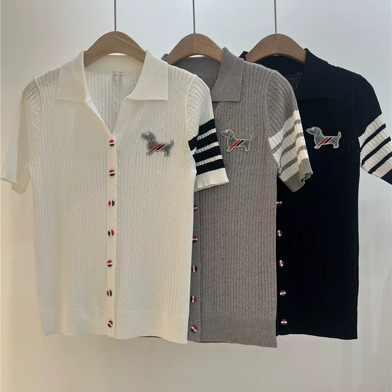 Summer fitted knitted cardigan, print