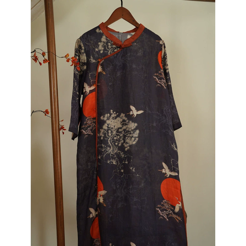 Новое летнее однослойное платье из рами в китайском стиле Songhe Chaoyang, свободное улучшенное платье Cheongsam