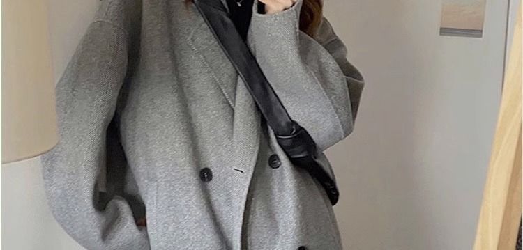 "Koreanischer Oversize-Mantel aus Wollmischung, langer Trenchcoat für Damen mit Revers in Beige/Pink/Grau/Taupe/Schwarz/Lila"_voghion.com