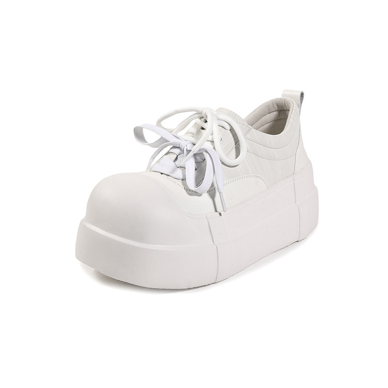 Giày sneaker nữ chunky đế dày mũi tròn phối màu dây buộc cổ sâu — màu trắng, màu đỏ