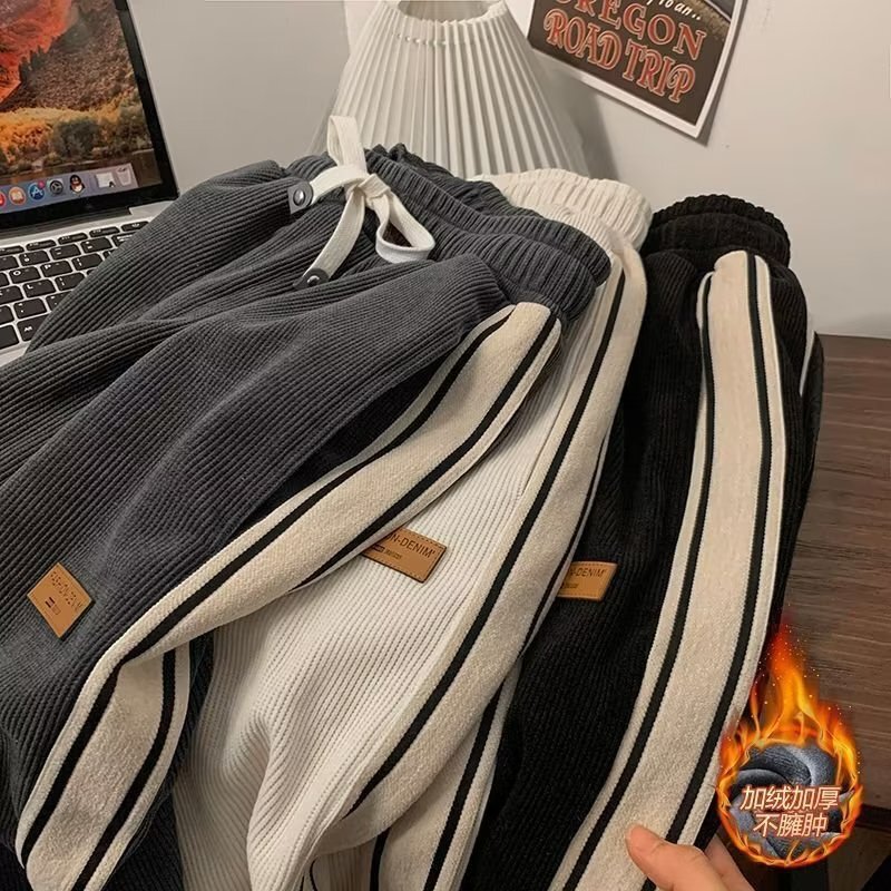 Corduroy Autumn and Winter Pants Men's Youth Casual Trousers Loose Fashionable Boys Sports High Street Straight Leg Wide Leg Pants