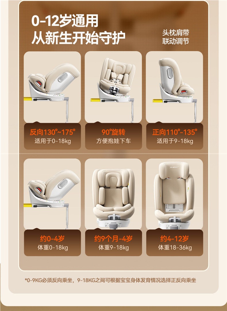 German DWARFOO child safety seat for cars, suitable for infants and toddlers aged 0 to 12 years, portable reclining seat