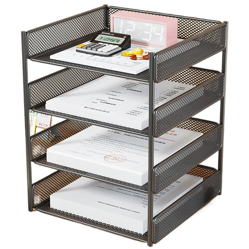 Metal document organizer — reinforced mesh storage box, 2–5 tiers, vertical or horizontal layout