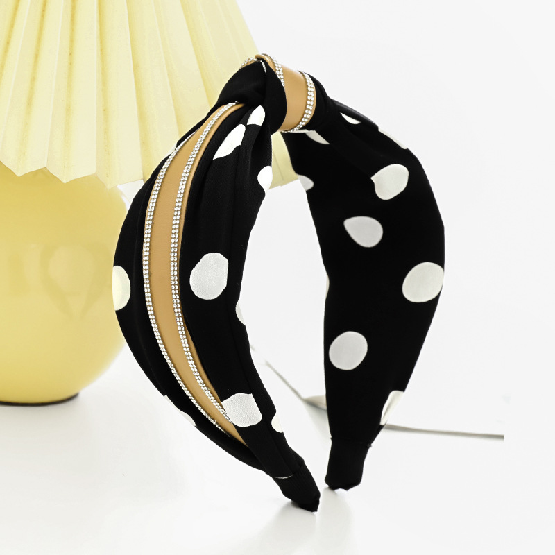 Korean New Internet-famous Headband Women's Personality Retro Wide-edged Headdress Simple Polka Dot Fabric Knotted Hair Hoop R240 display picture 6