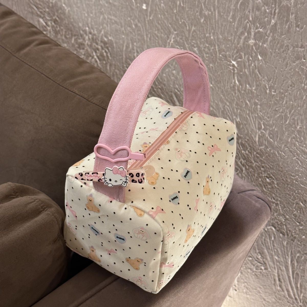Pink polka dot bear cosmetic bag [waterproof] / 20*13*13cm