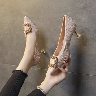 Fairy Style Pointed Stiletto Heel Shoes Women's 2023 Spring and Autumn New High Heels Gentle Mid Heel Commuter Professional Women's Shoes