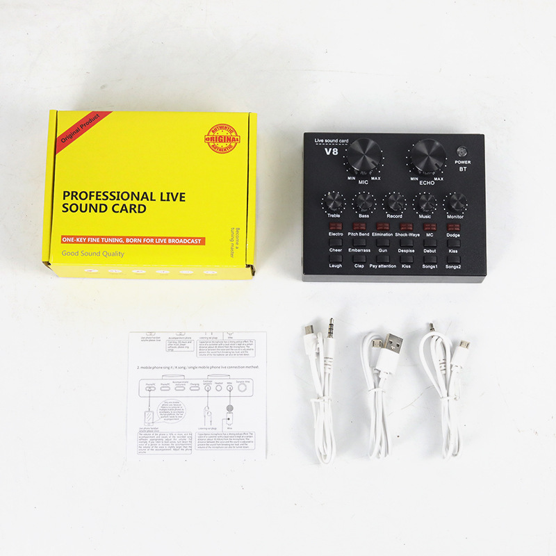 BM800 micrófono de condensador + tarjeta de sonido de teléfono móvil V8 ancla transfronteriza computadora de grabación de audio soporte conjunto de transmisión en vivo