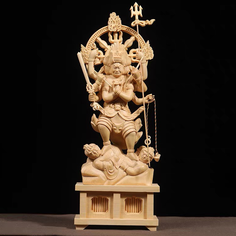 桧木精雕五大明王降三世明王不动明王家居客厅寺庙装饰工艺品摆件