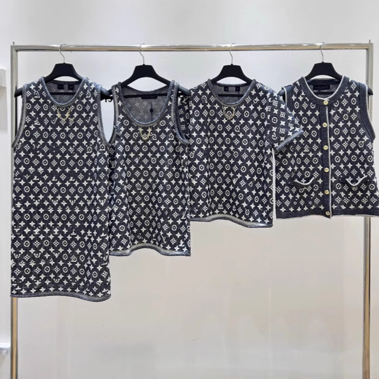 Classic High Version Jacquard Knitwear T-shirt Vest Spring and Summer L Family Old Flower Classic Series Pullover Short Sleeve Knitwear