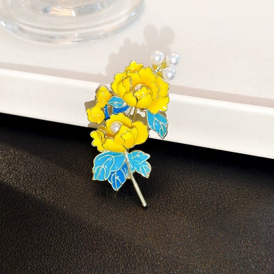 Yaxa sancaqları Peony Flower Brooch Retro - yellow