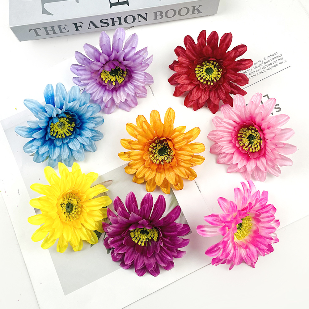 Flores de gerbera brillante DIY pinzas de flores cabeza de flores de fabricación de ropa minoritaria material de decoración de pared