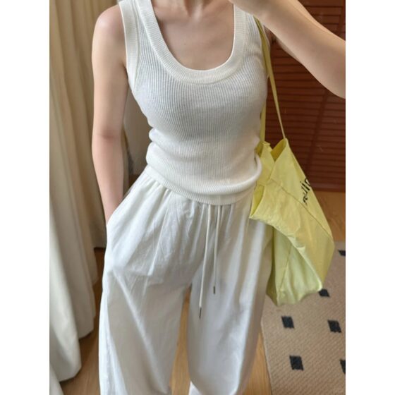 High-grade Grey U-neck Thread Slim-fit Vest Women's Covering Auxilum Inner Top Spring and Summer Solid Color Outer Wear Base Sling