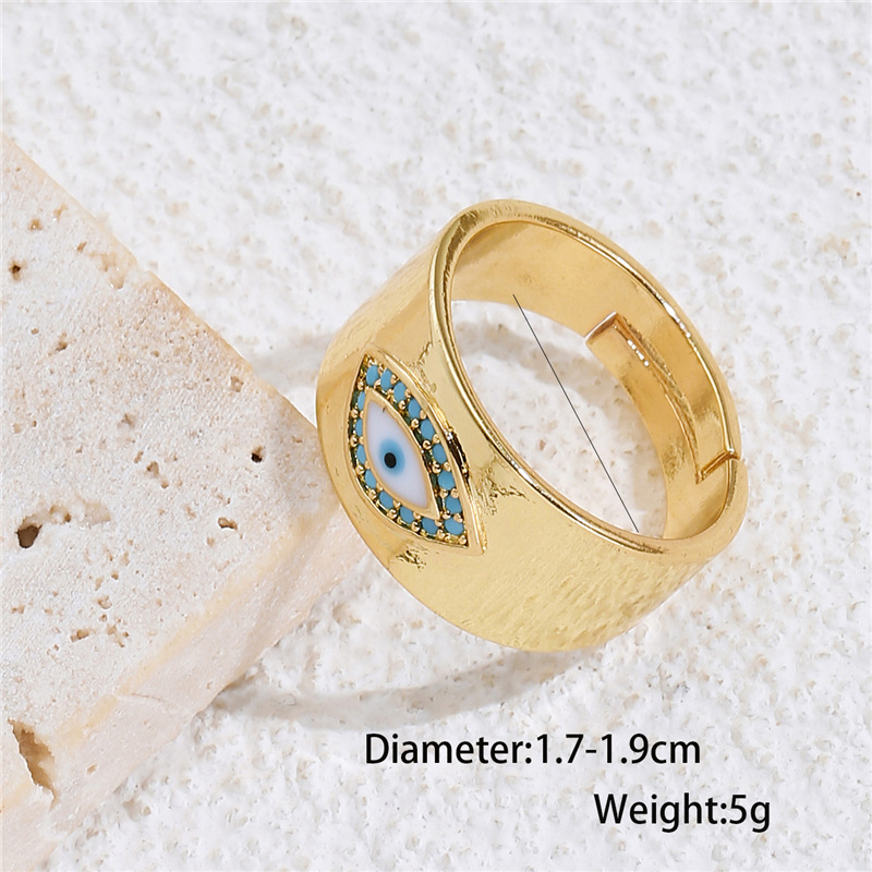 Cross-border Source Copper Devil's Eye Geometric Open Ring Turquoise Color Zirconium Drip Oil Ring display picture 1