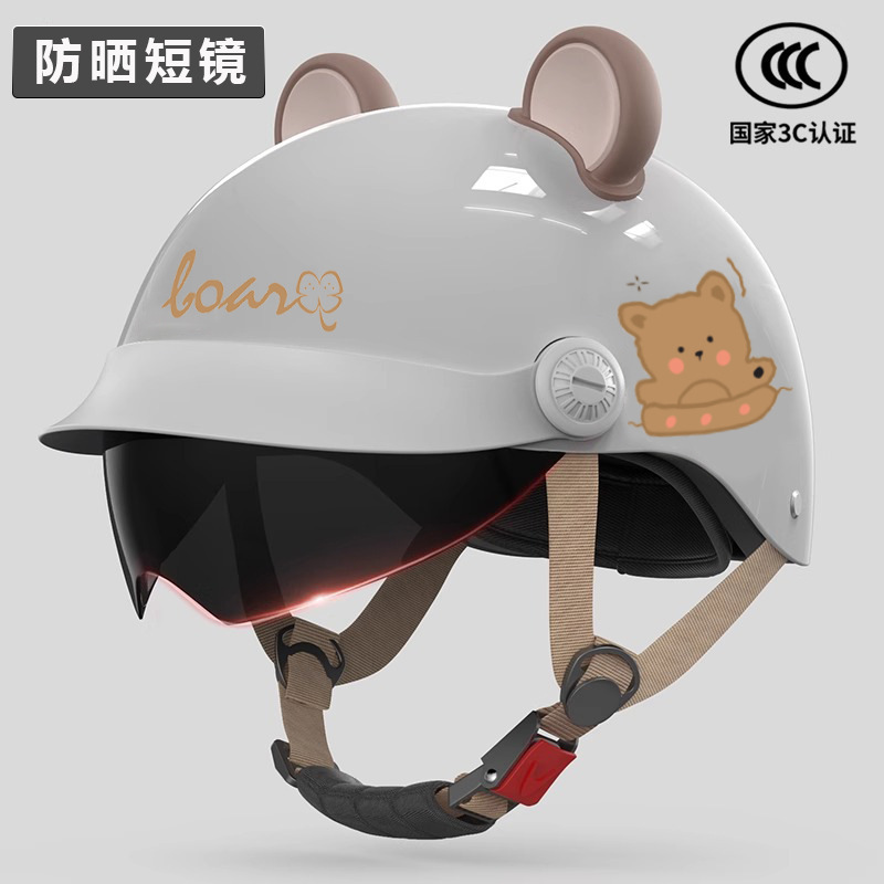 Motosiklet kaskı (dəbilqə) — Motuoche Summer Safety Helmet - 3c-certified-serene-grey-bear-brim-sunscreen-inner-lens-free-ears