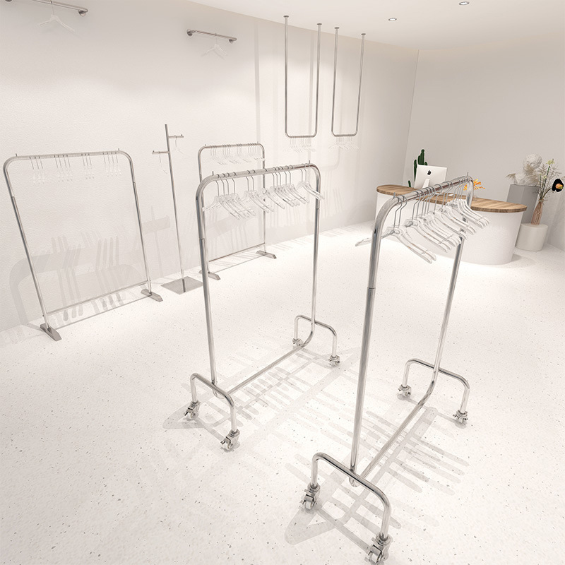 Clothing Store Shelf Women's Clothing Store Display Rack Stainless Steel Floor Hanger Simple Movable Wheel Display Clothing Rack Clothing Store Shelf Women's Clothing Store Display Rack Stainless Steel Floor Hanger Simple Movable Wheel Display Clothing Rack