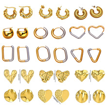 欧美风简约不锈钢耳环耳坠女式亮金色时尚气质名媛耳饰设计感饰品