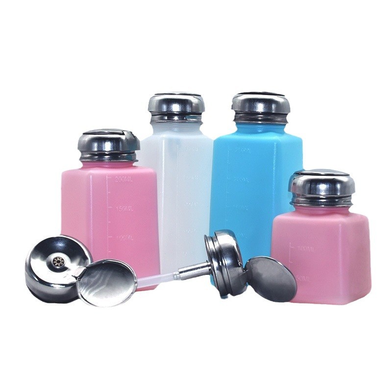 Venta caliente a prueba de fugas botella de alcohol 200ml tipo de prensa 4 oz lavado de uñas de plástico 250ml botella solvente Placa de agua de lavado olla