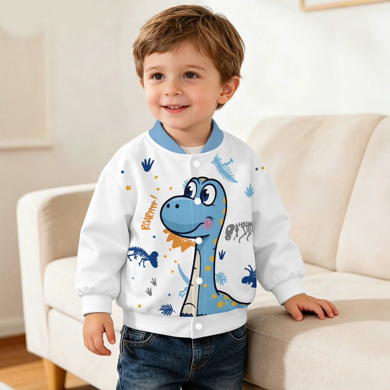 Cross-border toddler boys' baseball varsity jacket with printed long sleeves, button-up casual style children's coat Cross-border toddler boys' baseball varsity jacket with printed long sleeves, button-up casual style children's coat