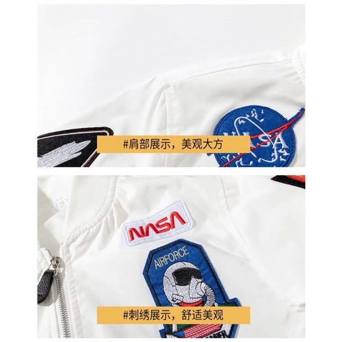 NASA x Spring Collab Lightweight Pilot Jacket, Unisex Couple's Relaxed Baseball Style Fashion Outerwear