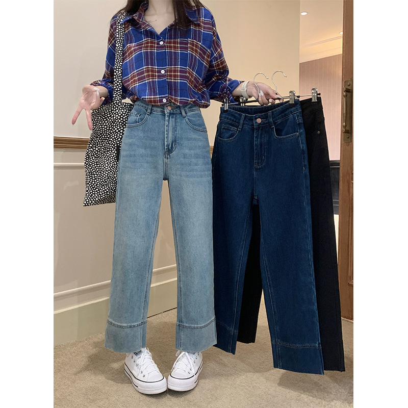 plus size Chubby Sister Stretch Straight Slim Jeans Women's Autumn and Winter 2024 New Pear-Shaped Ankle-length Pants