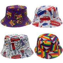 外贸新款帽子英国足球国旗印花渔夫帽彩虹色遮阳帽男女户外盆帽潮