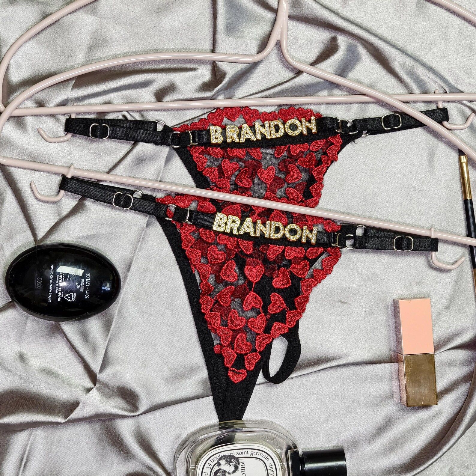 Transfronterizos europeos y estadounidenses sexy de encaje de diamante letras ajustable de cintura baja thongs transparente sexy vacío ropa interior de mujer