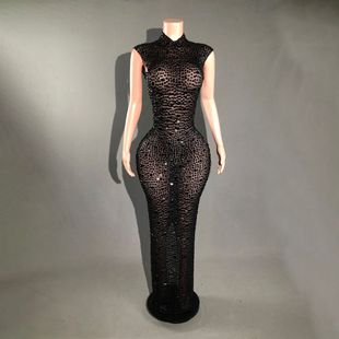 Perspective nightclub hollow Amazon foreign trade new hot drilling sexy conjoined mesh clothing