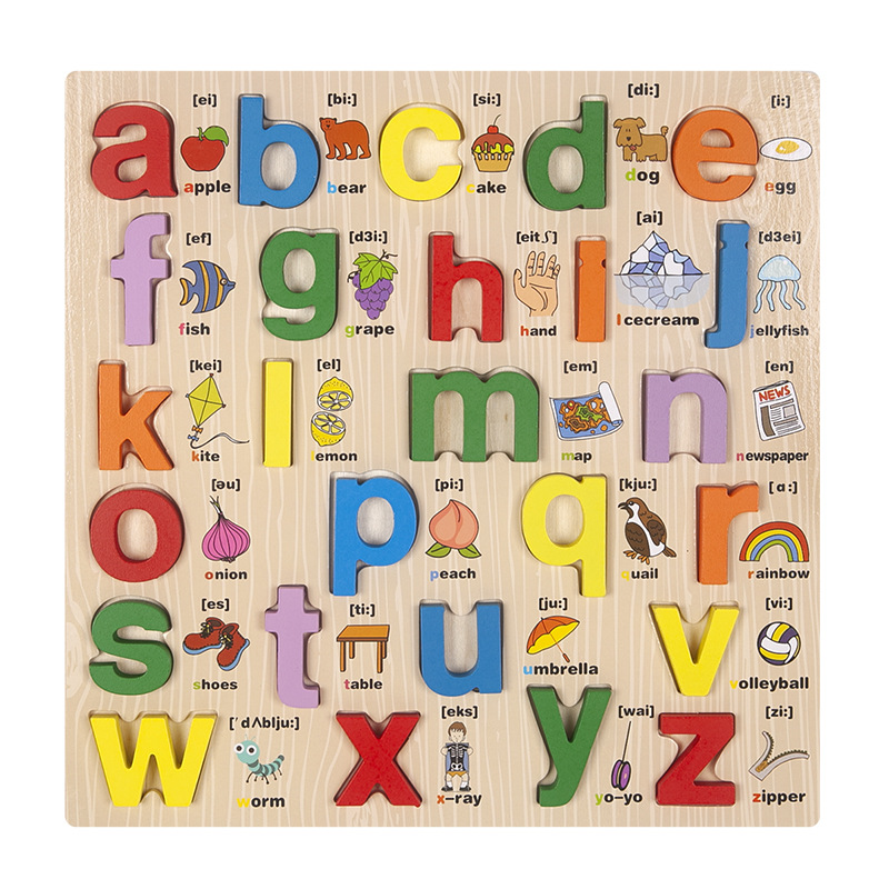 Niños mayúsculas y minúsculas letras inglesas tablero de agarre de madera 1-6 juguetes educativos de educación temprana cognitiva de aprendizaje del bebé al por mayor