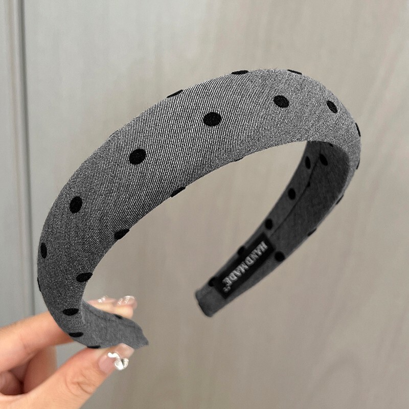 高級気質の黒い灰色のしわの蝶結びの愛の波の点のカチューシャの高い頭のトップのカチューシャのスポンジの布芸の百合の髪飾り|undefined