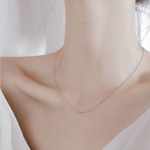 Men's and women's solid clavicle necklace, delicate chain, minimalist thin design, simple single-strand bamboo-style white gold chain