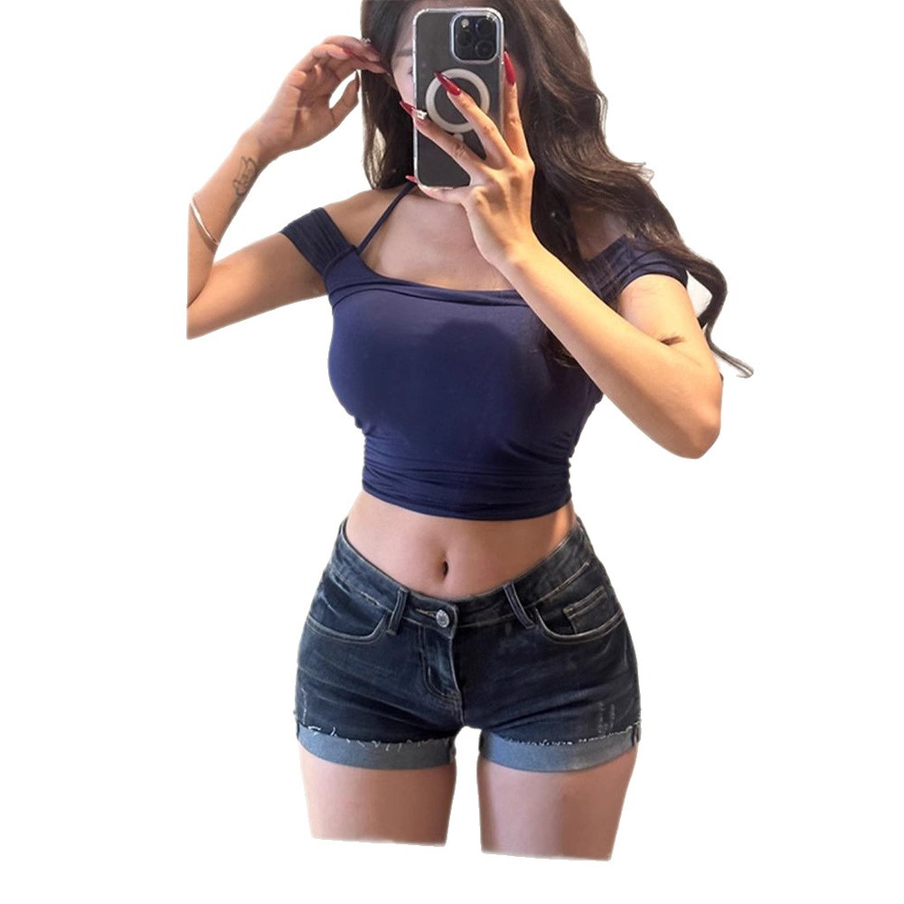 レトロローウエストホットガールヒップデニムショートパンツ女性のための 2025 夏薄い大きいサイズタイトな痩身カールホットパンツ