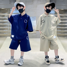 夏装新款男童字母POLO衫两件套2024韩版儿童洋气男孩套装一件代发