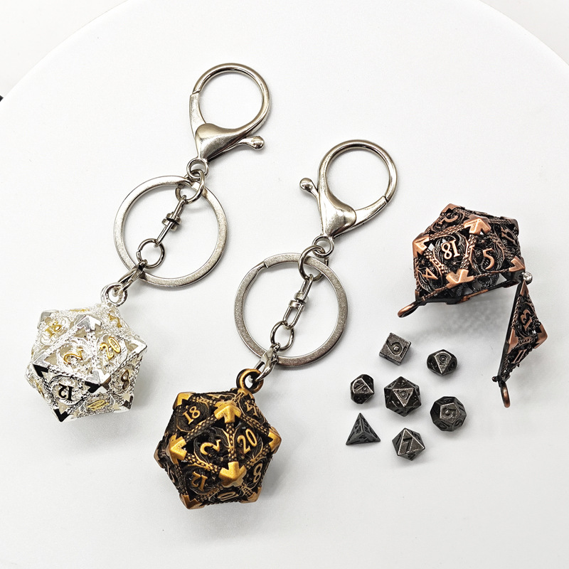 Mini 6MM Metal Dragon Hollow Dice Keychain Pendant suit TRPG Running Group Table Game Polyhedron Color Son