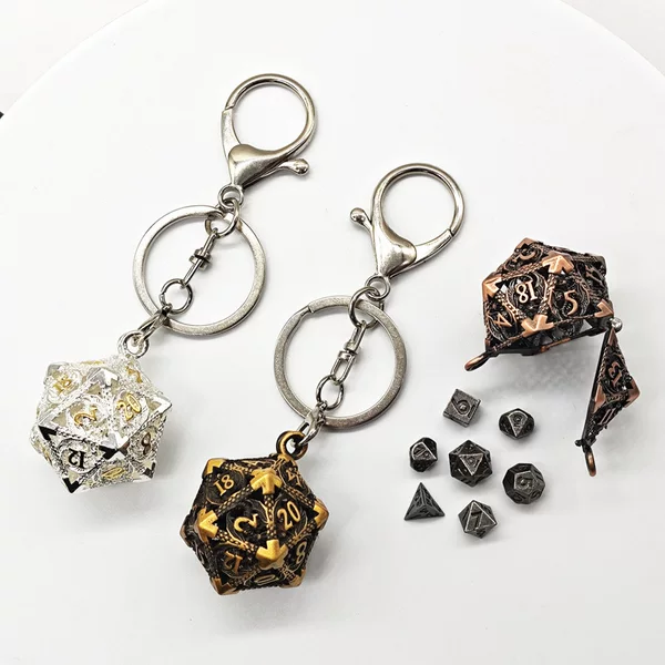 Mini 6MM Metal Dragon Hollow Dice Keychain Pendant suit TRPG Running Group Table Game Polyhedron Color Son