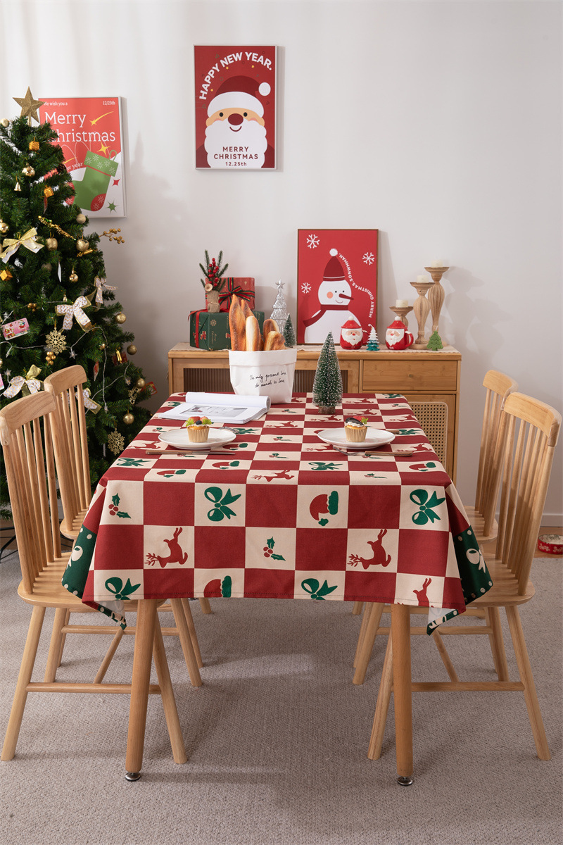 Tovaglia natalizia con bandiera da tavolo stampata in poliestere impermeabile, decorazione natalizia, con fiocco di neve e fiore di alce_voghion.com
