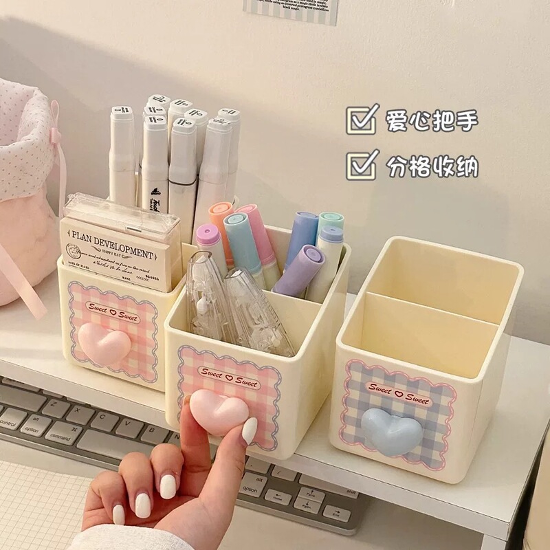 新しいペンホルダーイン高価値学生寮かわいいデスクトップ収納ボックス漫画ペンホルダー多機能文具バケツ|undefined