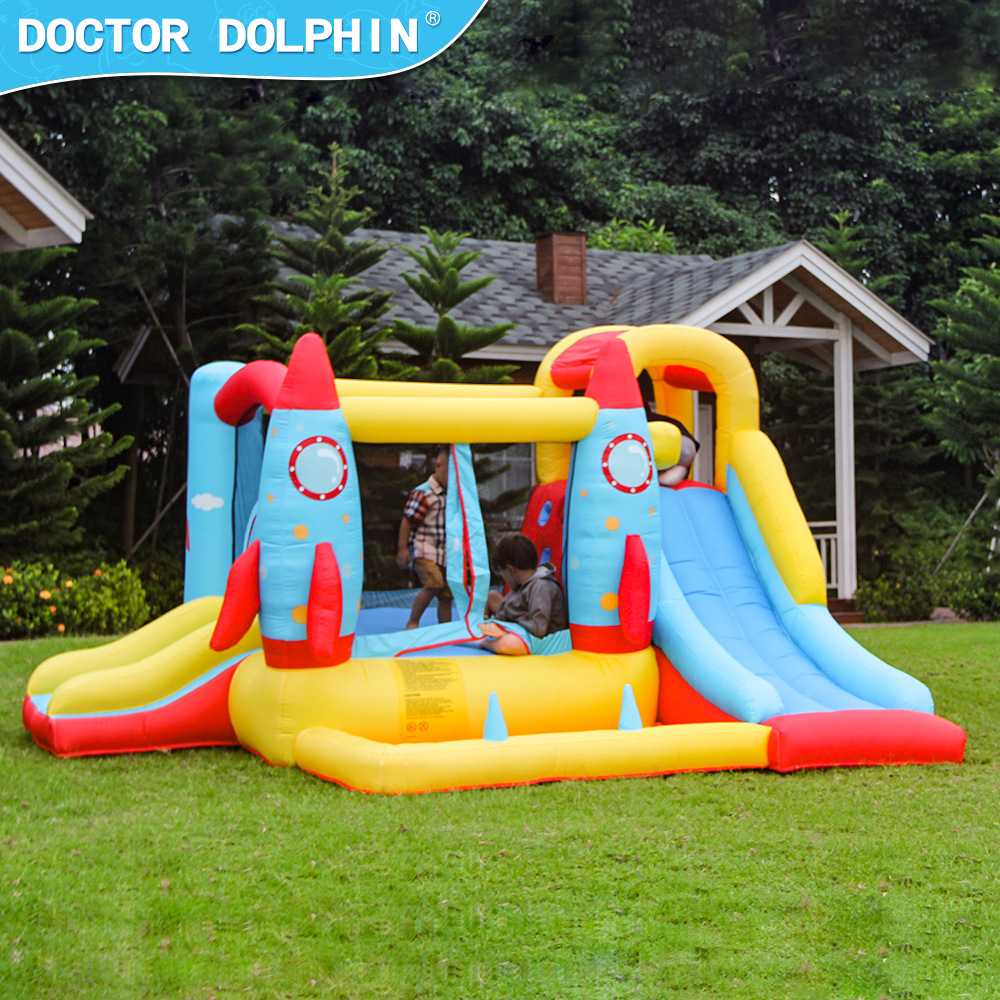 Castillo inflable para niños, pequeño parque de atracciones interior, trampolín inflable, tobogán inflable estilo cohete, castillo inflable para el hogar