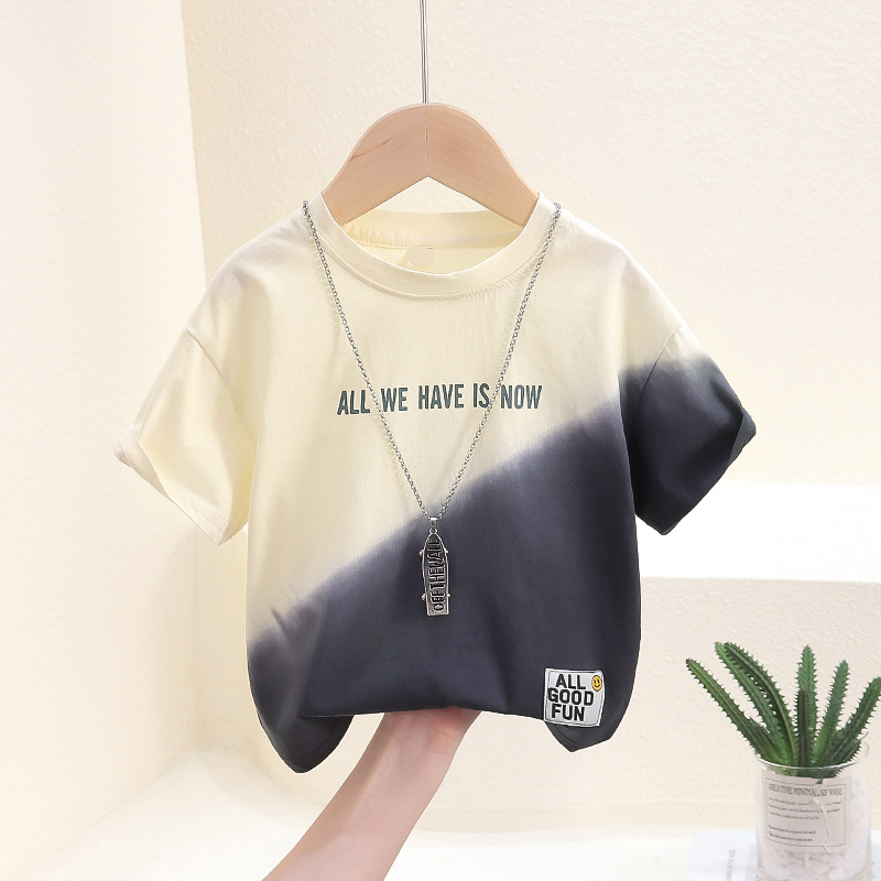 7814 Camiseta de manga corta para niños 2025 nuevos niños guapos moda tie-dye tops de media manga para niños ropa de verano para bebés