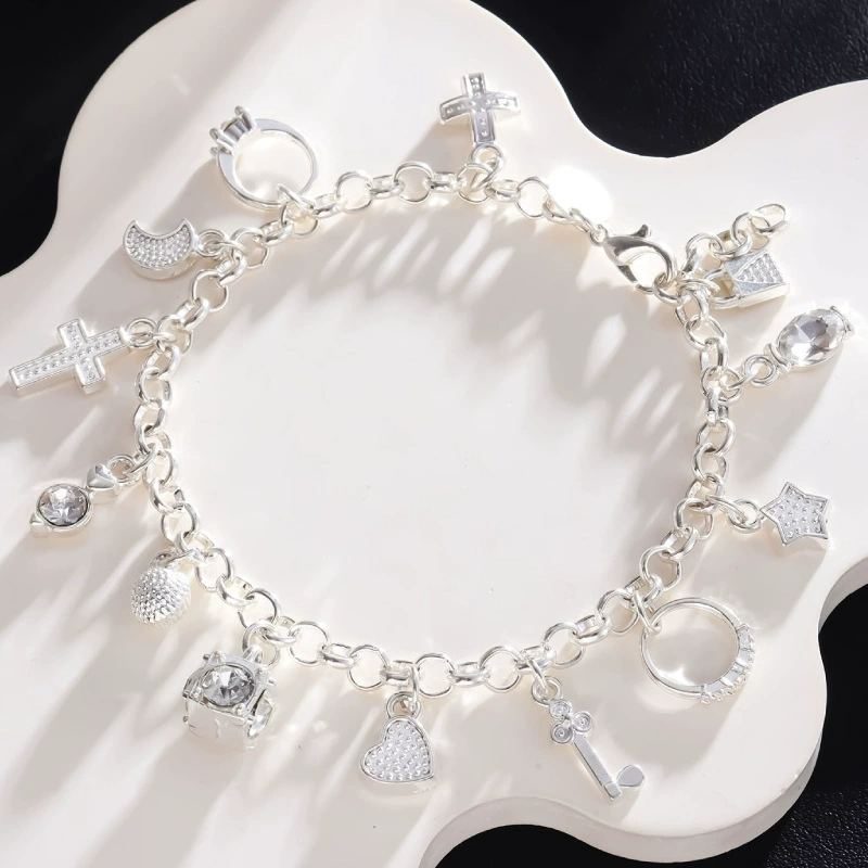 Bracelet, European-style charm bracelet, silver-plated with optional '925' stamp, fashion accessory