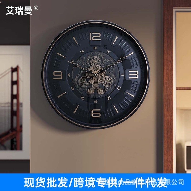 亚马逊跨境圆形挂钟北欧复古客厅时钟工艺热销齿轮挂墙钟批发代发|undefined