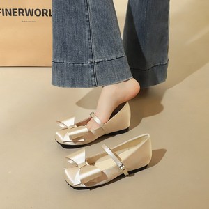 836-H151 French style fashionable bow decoration square head shallow mouth silk with raised middle heel straight buckle 