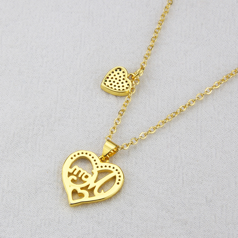 Ins Europe And America Cross Border Heart-shaped Letter Inlaid Zirconium Pendant  Spot Copper-plated Gold Letter Heart-shaped Necklace For Women display picture 5